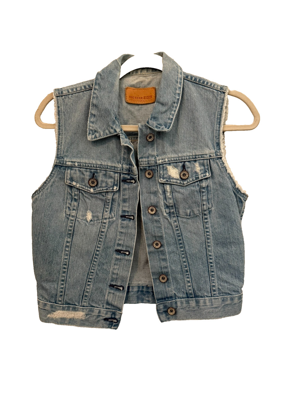 Big Star 1974 Women’s Distressed Denim Jean Vest Sleeveless Blue Size S